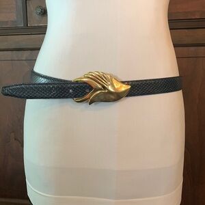 Genuine Snake Skin belt with gold buckle made for Leather Shop vintage EUC